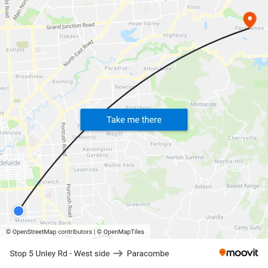 Stop 5 Unley Rd - West side to Paracombe map