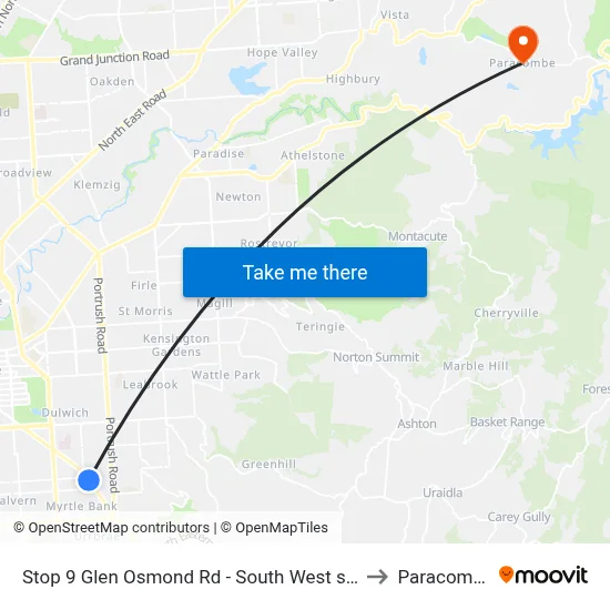 Stop 9 Glen Osmond Rd - South West side to Paracombe map