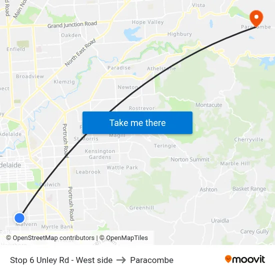 Stop 6 Unley Rd - West side to Paracombe map