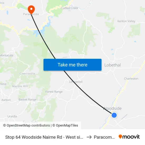 Stop 64 Woodside Nairne Rd - West side to Paracombe map