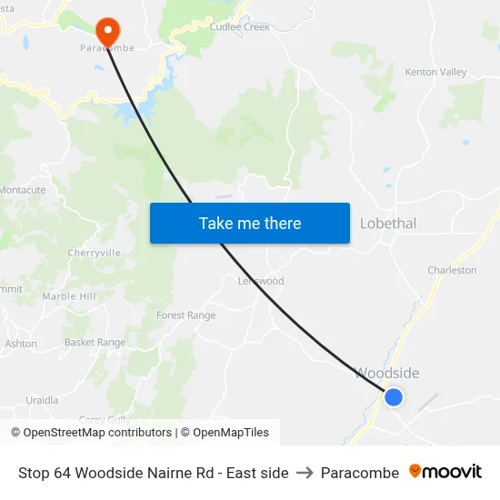 Stop 64 Woodside Nairne Rd - East side to Paracombe map