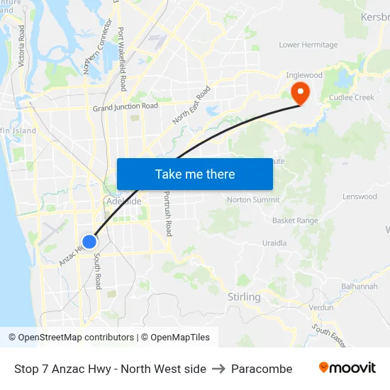 Stop 7 Anzac Hwy - North West side to Paracombe map