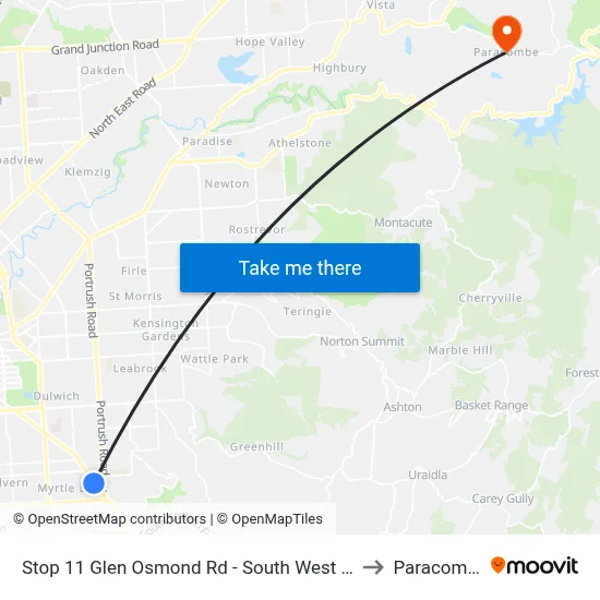 Stop 11 Glen Osmond Rd - South West side to Paracombe map