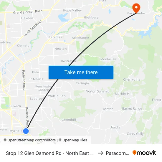 Stop 12 Glen Osmond Rd - North East side to Paracombe map