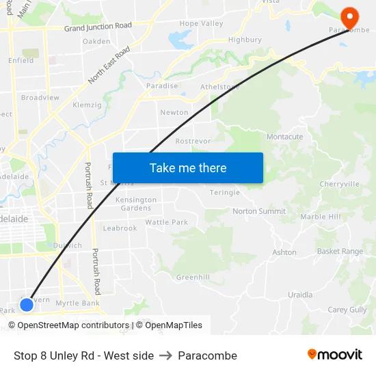 Stop 8 Unley Rd - West side to Paracombe map