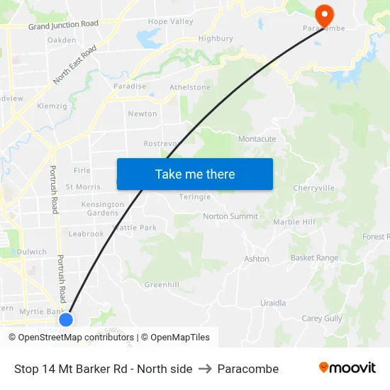 Stop 14 Mt Barker Rd - North side to Paracombe map
