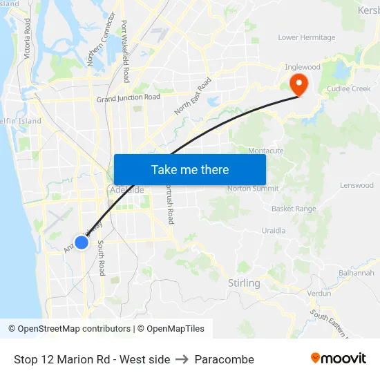 Stop 12 Marion Rd - West side to Paracombe map