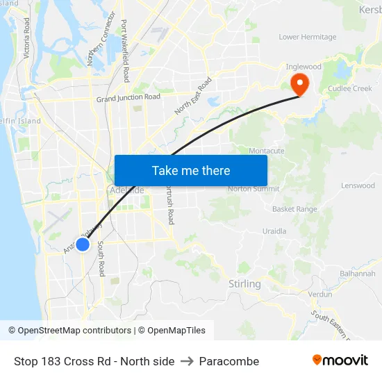 Stop 183 Cross Rd - North side to Paracombe map