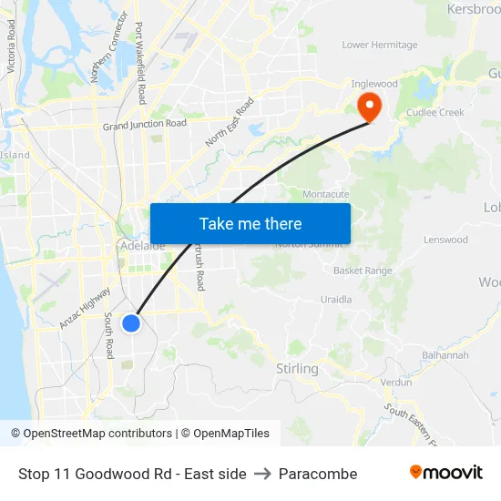 Stop 11 Goodwood Rd - East side to Paracombe map