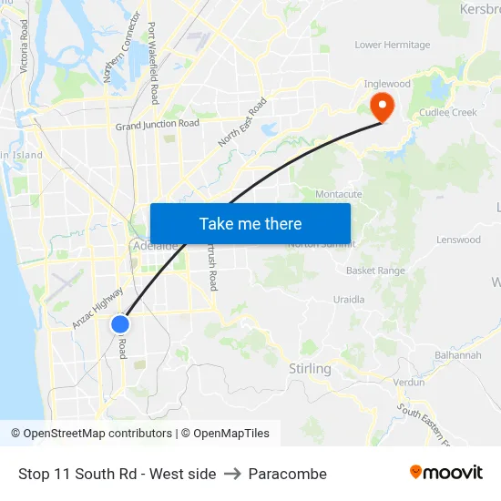 Stop 11 South Rd - West side to Paracombe map