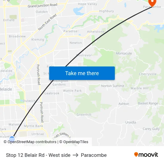 Stop 12 Belair Rd - West side to Paracombe map