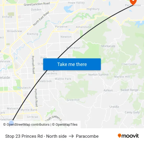 Stop 23 Princes Rd - North side to Paracombe map
