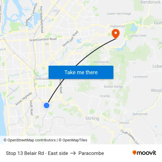 Stop 13 Belair Rd - East side to Paracombe map