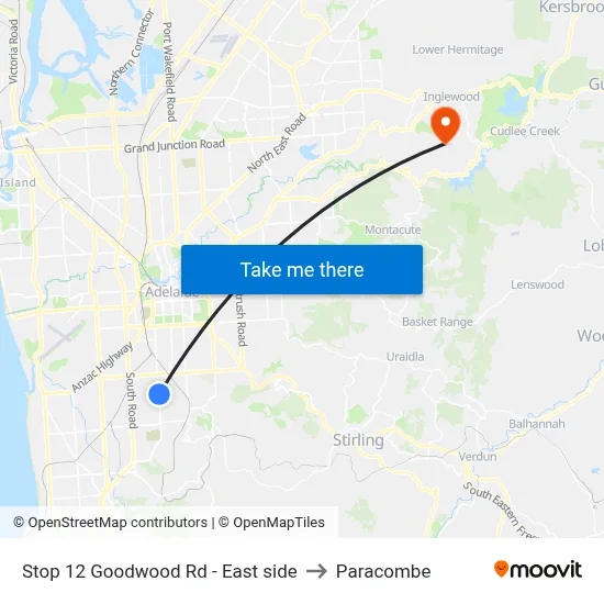 Stop 12 Goodwood Rd - East side to Paracombe map