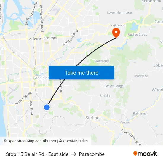 Stop 15 Belair Rd - East side to Paracombe map