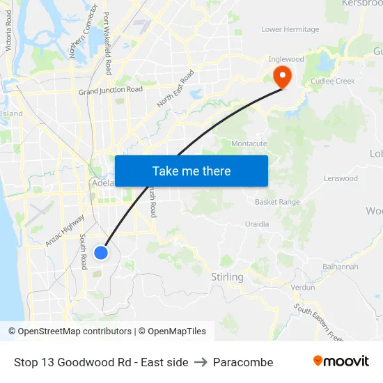 Stop 13 Goodwood Rd - East side to Paracombe map