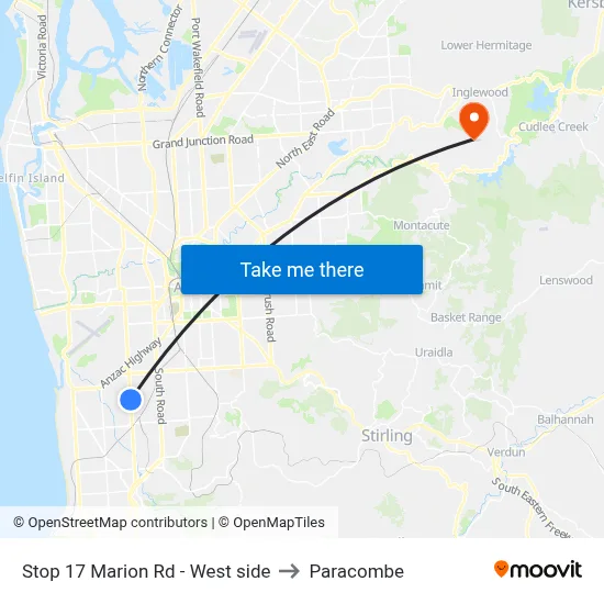 Stop 17 Marion Rd - West side to Paracombe map