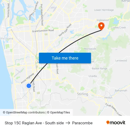Stop 15C Raglan Ave - South side to Paracombe map