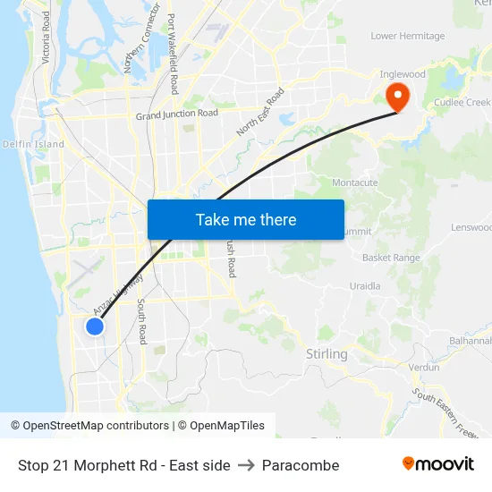 Stop 21 Morphett Rd - East side to Paracombe map