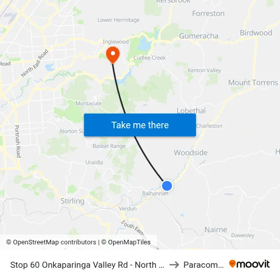Stop 60 Onkaparinga Valley Rd - North side to Paracombe map