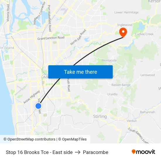 Stop 16 Brooks Tce - East side to Paracombe map