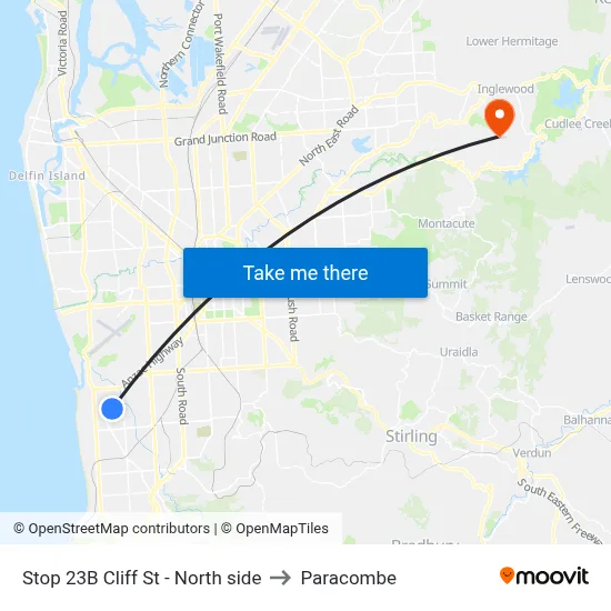 Stop 23B Cliff St - North side to Paracombe map