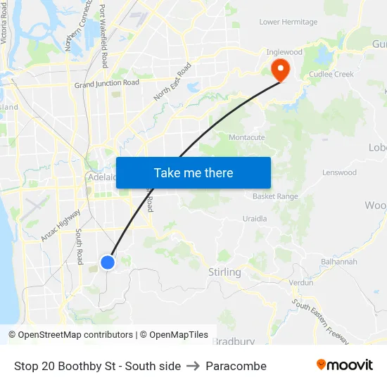Stop 20 Boothby St - South side to Paracombe map