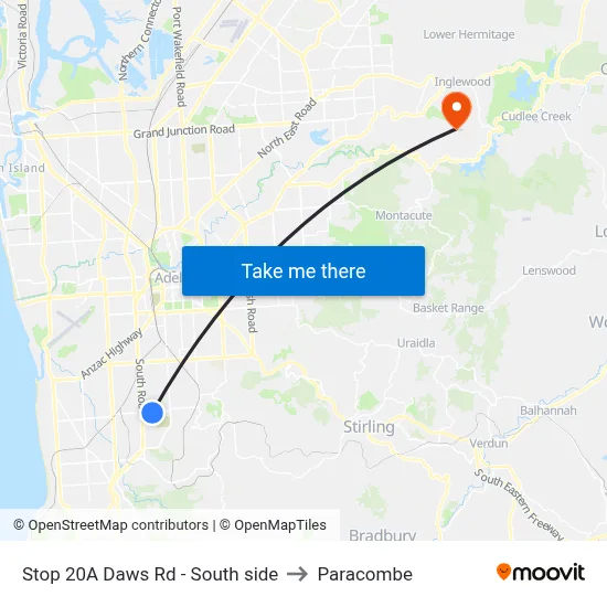 Stop 20A Daws Rd - South side to Paracombe map