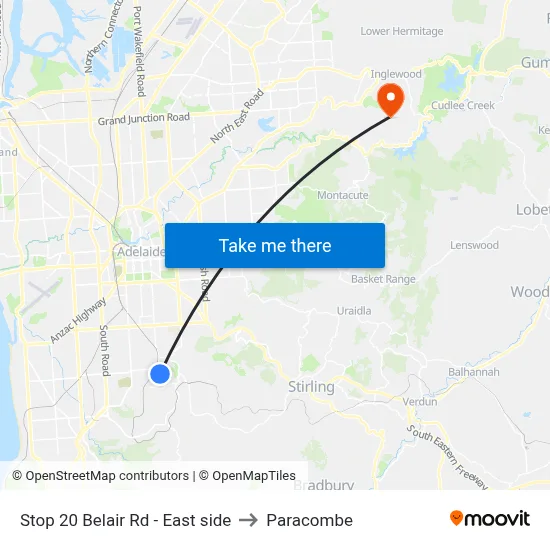Stop 20 Belair Rd - East side to Paracombe map