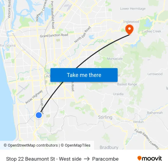 Stop 22 Beaumont St - West side to Paracombe map