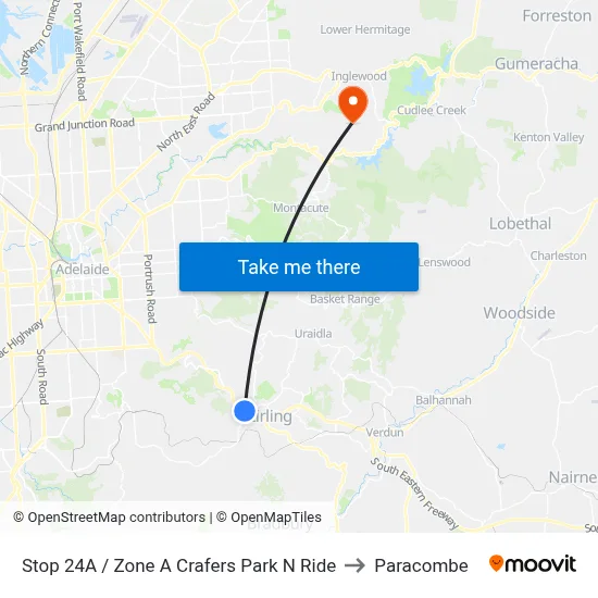 Stop 24A / Zone A Crafers Park N Ride to Paracombe map