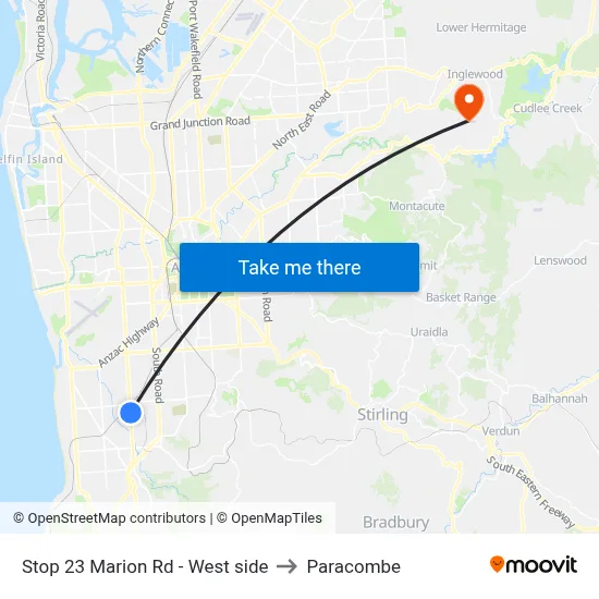 Stop 23 Marion Rd - West side to Paracombe map