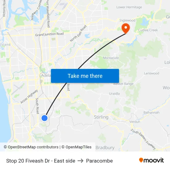 Stop 20 Fiveash Dr - East side to Paracombe map