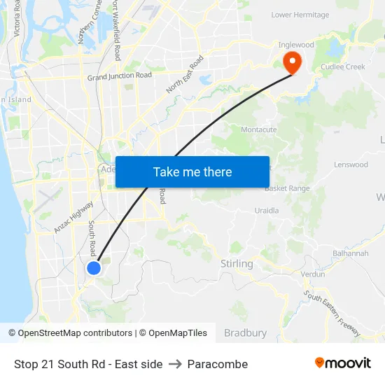 Stop 21 South Rd - East side to Paracombe map