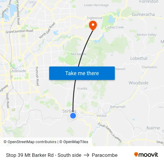 Stop 39 Mt Barker Rd - South side to Paracombe map