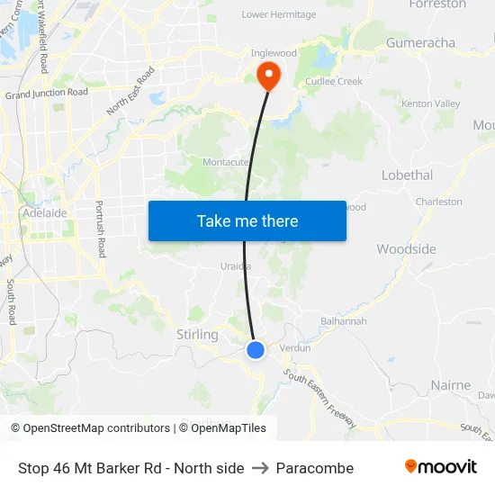 Stop 46 Mt Barker Rd - North side to Paracombe map