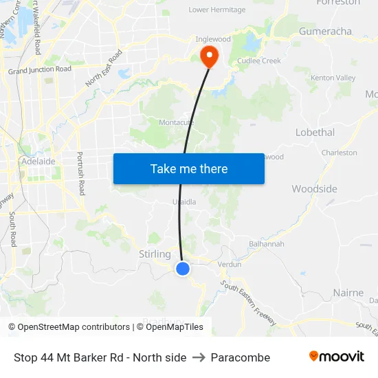 Stop 44 Mt Barker Rd - North side to Paracombe map
