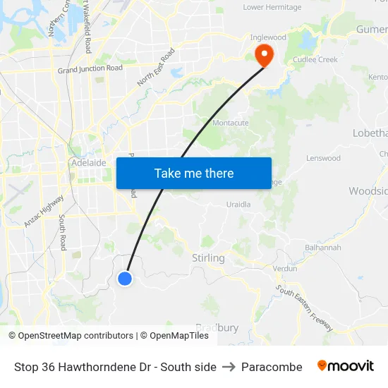 Stop 36 Hawthorndene Dr - South side to Paracombe map