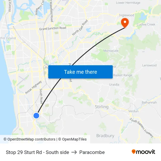 Stop 29 Sturt Rd - South side to Paracombe map