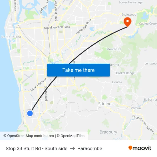 Stop 33 Sturt Rd - South side to Paracombe map