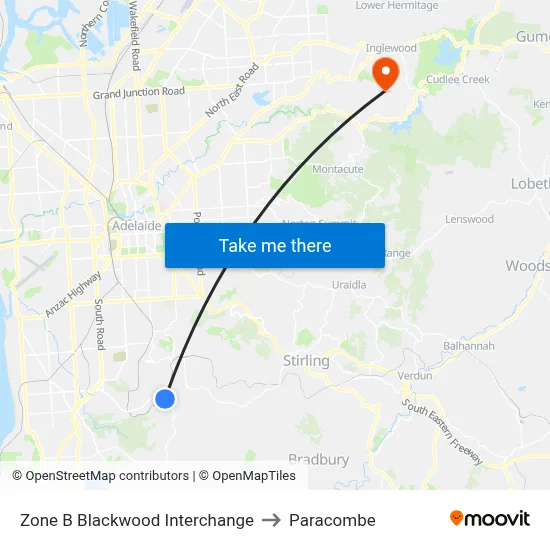 Zone B Blackwood Interchange to Paracombe map
