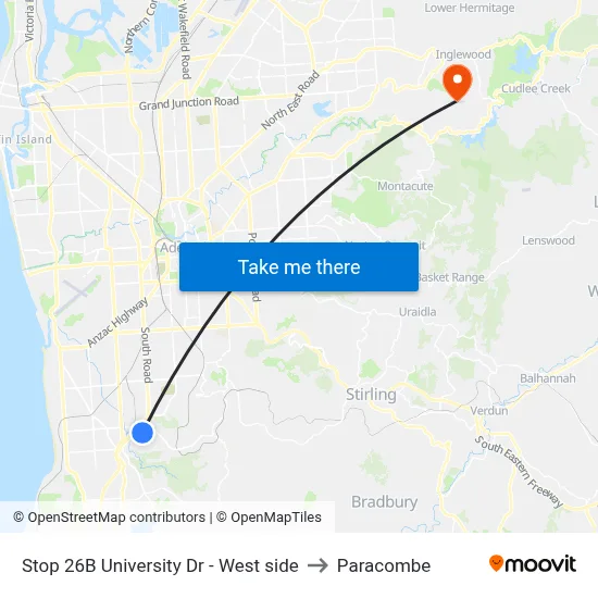 Stop 26B University Dr - West side to Paracombe map