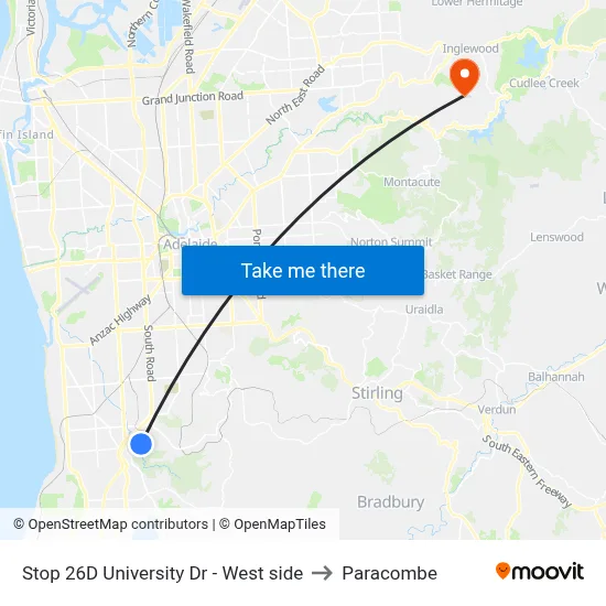Stop 26D University Dr - West side to Paracombe map