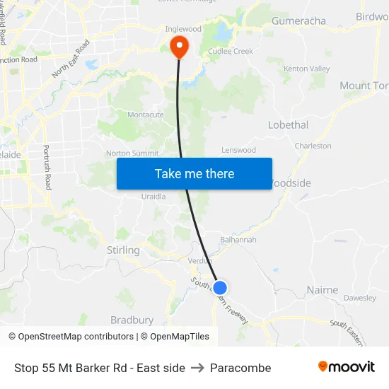 Stop 55 Mt Barker Rd - East side to Paracombe map