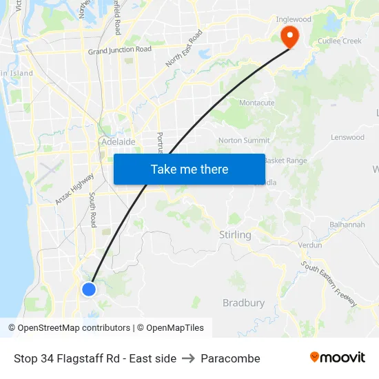 Stop 34 Flagstaff Rd - East side to Paracombe map