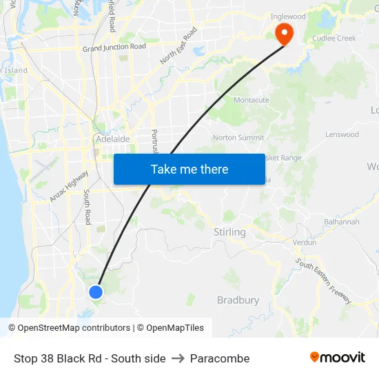 Stop 38 Black Rd - South side to Paracombe map