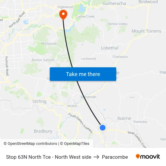 Stop 63N North Tce - North West side to Paracombe map