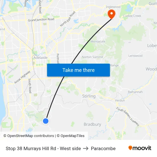 Stop 38 Murrays Hill Rd - West side to Paracombe map