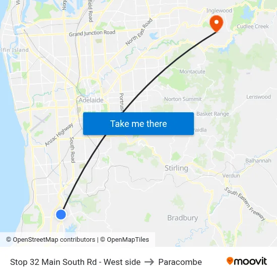 Stop 32 Main South Rd - West side to Paracombe map