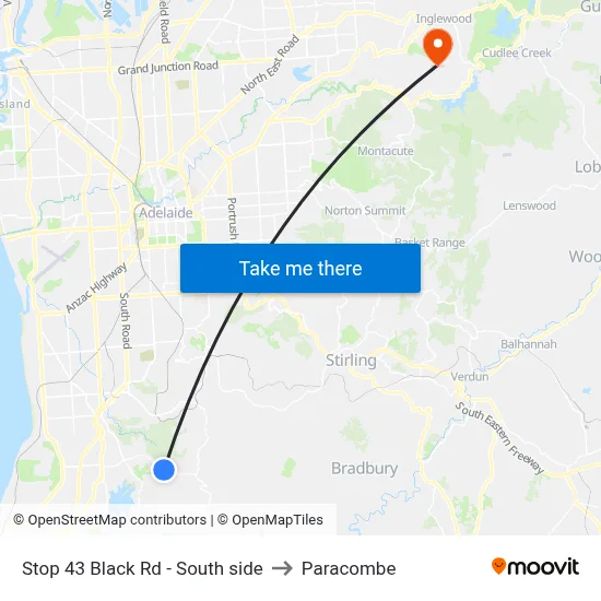 Stop 43 Black Rd - South side to Paracombe map